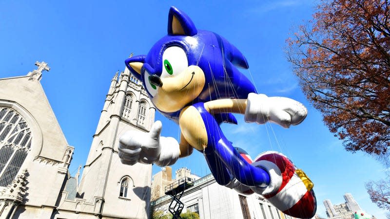Sonic the Hedgehog float is seen as 95 And Marching On! Macy's Parade® Thanksgiving Day ushers in the Holiday Season on November 25, 2021 in New York City.