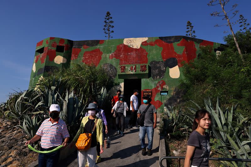 FILE PHOTO: Tourists visit a battlefield culture museum on Nangan island