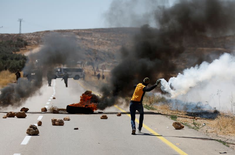 Palestinians protest against Israeli settlement activity in Al Mughayyir village