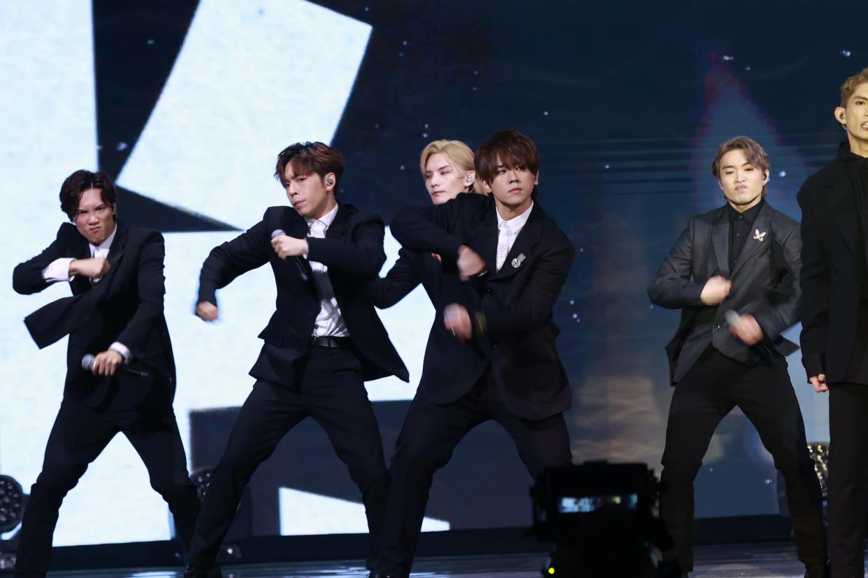 Members of boy group Mirror perform on the stage during the 40th Hong Kong Film Awards on July 17, 2022 in Hong Kong, China.