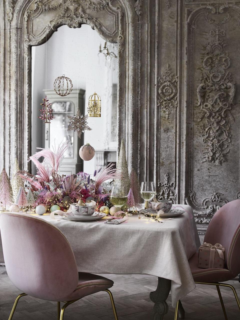 <p>Combining icy blues with delicate pinks and champagne golds, the contemporary 'Fantastical' trend is all about creating an enchanting feel in every room. Some of the magical <a href="https://www.housebeautiful.com/uk/decorate/living-room/g32357518/living-room-accessories/" rel="nofollow noopener" target="_blank" data-ylk="slk:accessories;elm:context_link;itc:0;sec:content-canvas" class="link ">accessories</a> to get your hands on include soft blanket throws, angel baubles, ribbed glass lamps and pink gold glitter trees. </p>