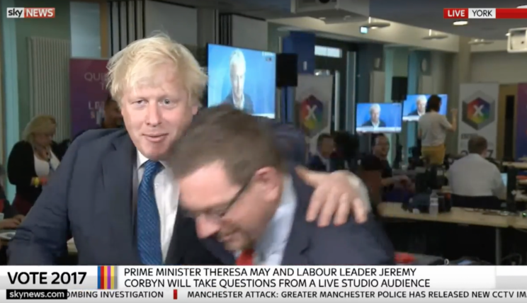 Boris Johnson was branded a “pillock” on live TV during a clash with Labour MP Andrew Gwynne that saw the Foreign Secretary appearing to shove his rival.