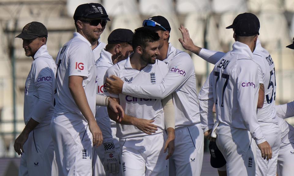 <span>Players celebrate a dismissal in Multan during England’s most recent Test series in Pakistan back in December 2022.</span><span>Photograph: Anjum Naveed/AP</span>