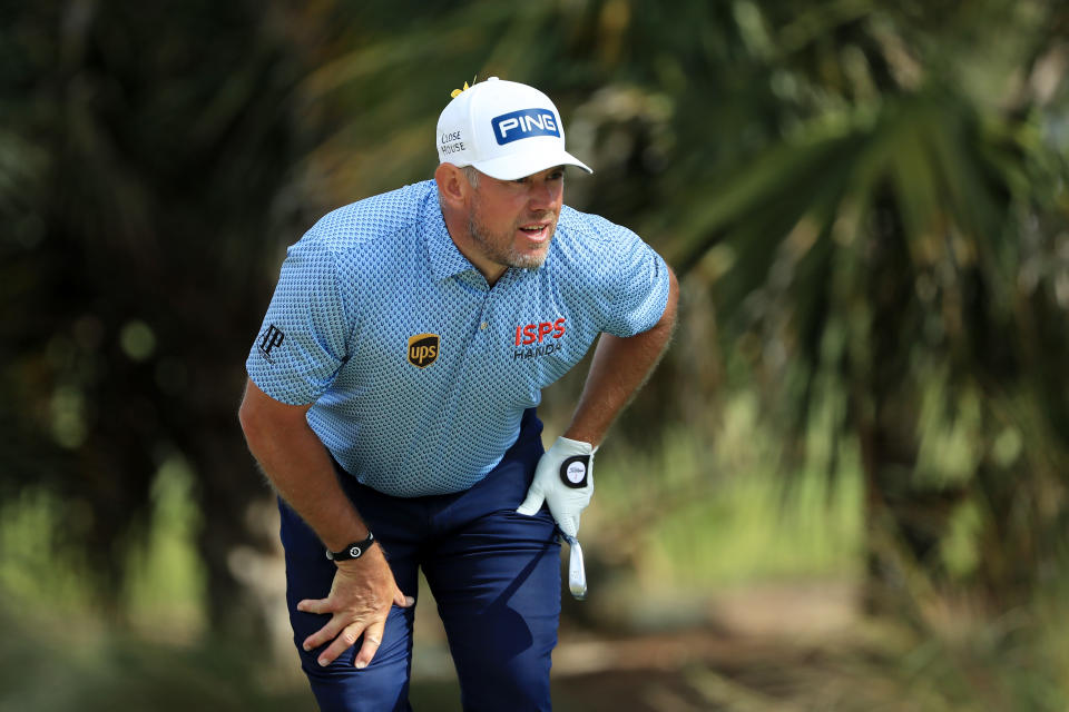 Lee Westwood of England plays his shot from the seventh tee during the final round of the Honda Classic at PGA National Resort and Spa Champion course on March 01, 2020 in Palm Beach Gardens, Florida. (Photo by Sam Greenwood/Getty Images)