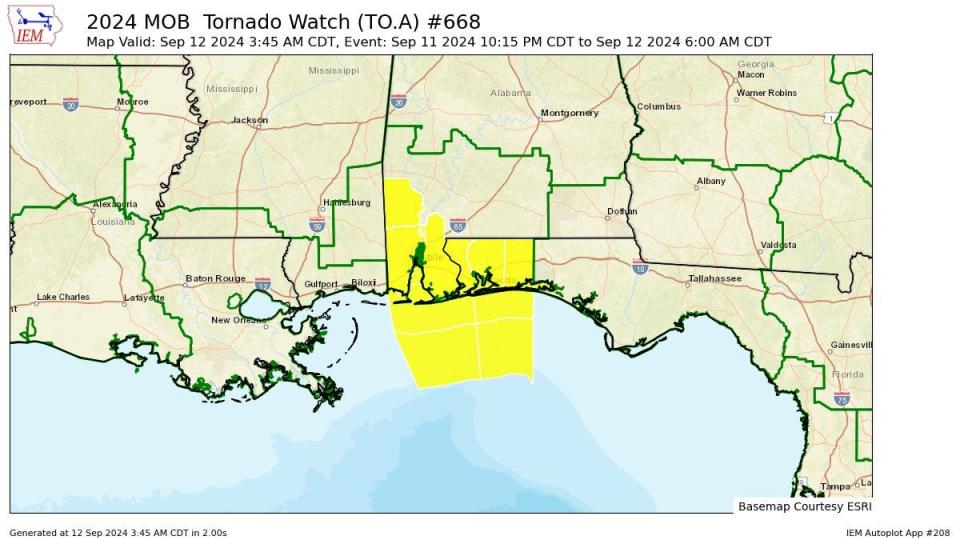 A tornado warning was issued for parts of the Florida Panhandle on September 12, 2024.