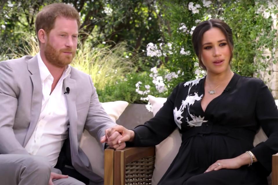 <p>The Duke and Duchess of Sussex appear in teaser clip for their tell-all interview with Oprah</p> (CBS)