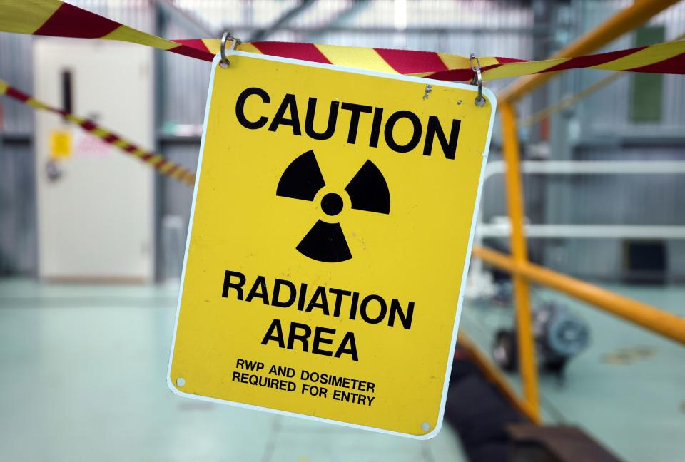 A radiation caution sign is pictured at the Idaho National Laboratory in Atomic City, Idaho, on Wednesday, April 5, 2023. | Kristin Murphy, Deseret News