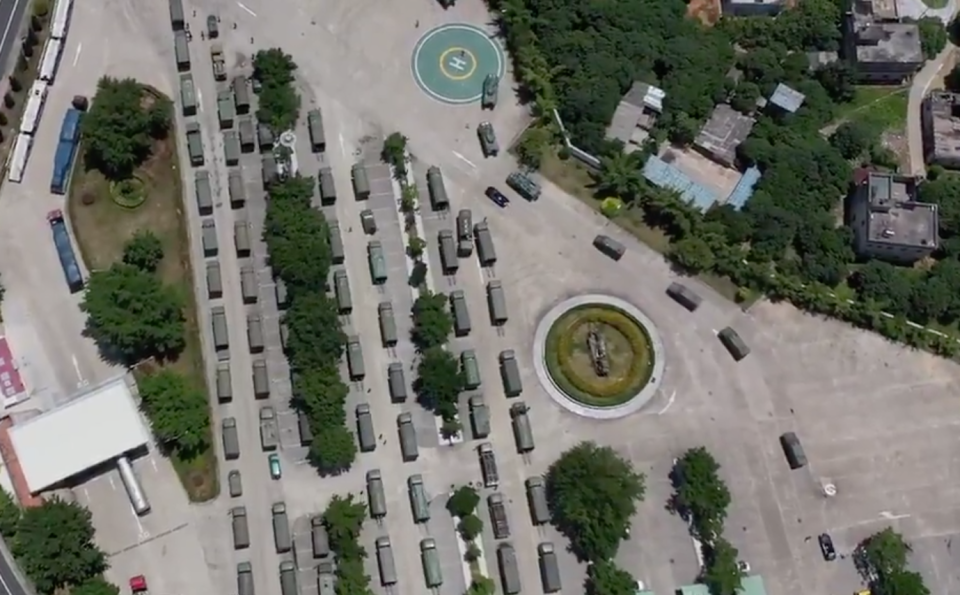 An aerial shot of trucks arriving in Shenzhen. Source: China Plus