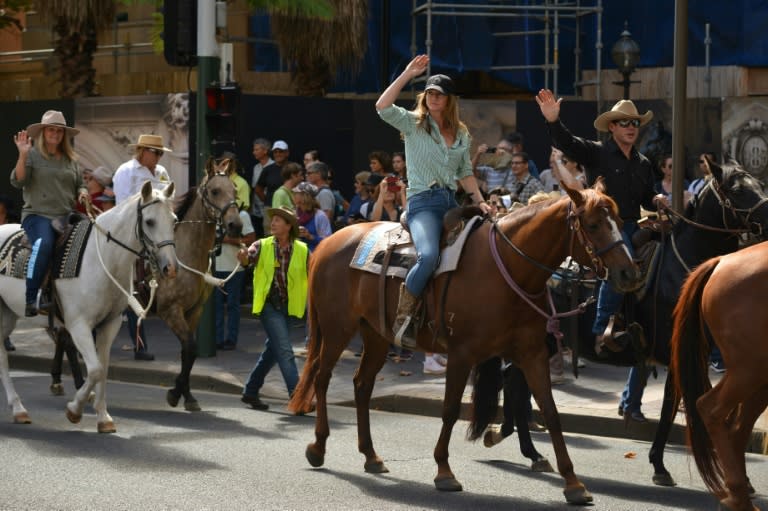 Protesters including farmers on horseback rally in the heart of Sydney, calling on authorities to ditch coal and gas mining developments in rural regions in favour of renewable energy projects