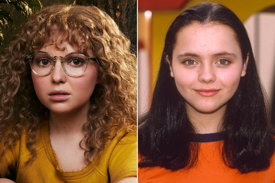 <p>Samantha Hanratty (left, now) stars as the teenage Misty to Christina Ricci's adult Misty — the Yellowjackets' former equipment manager who has a dark side hidden behind her bubbly facade. </p> <p>Though the two actresses didn't coordinate on their approaches to the character, Hanratty said she did her research when she found out she'd <a href="https://people.com/tv/yellowjackets-cast-everything-to-know/" rel="nofollow noopener" target="_blank" data-ylk="slk:be playing a younger version;elm:context_link;itc:0;sec:content-canvas" class="link ">be playing a younger version</a> of the former child star (at right in 1995).</p> <p>"I started looking up pictures of her and looking at pictures of myself," she told <em>The Hollywood Reporter</em>. "I [put] them side to side to be like, 'What is it that we have in common? And what is it that we don't?' "</p>