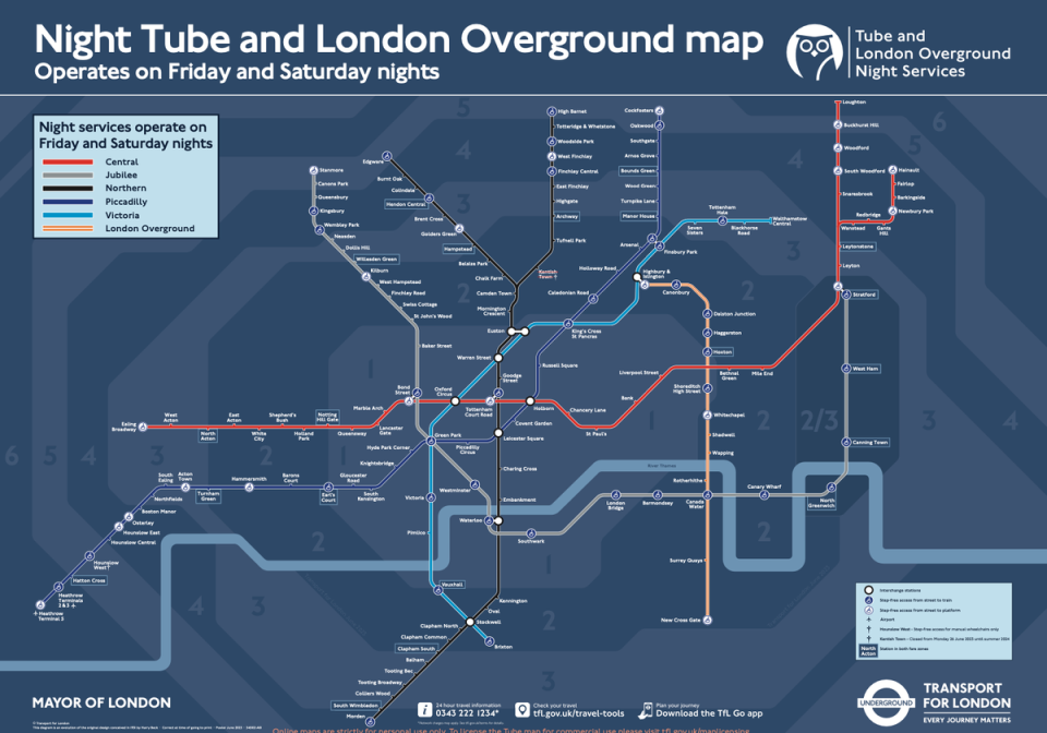 London’s Night Tube map (TfL)