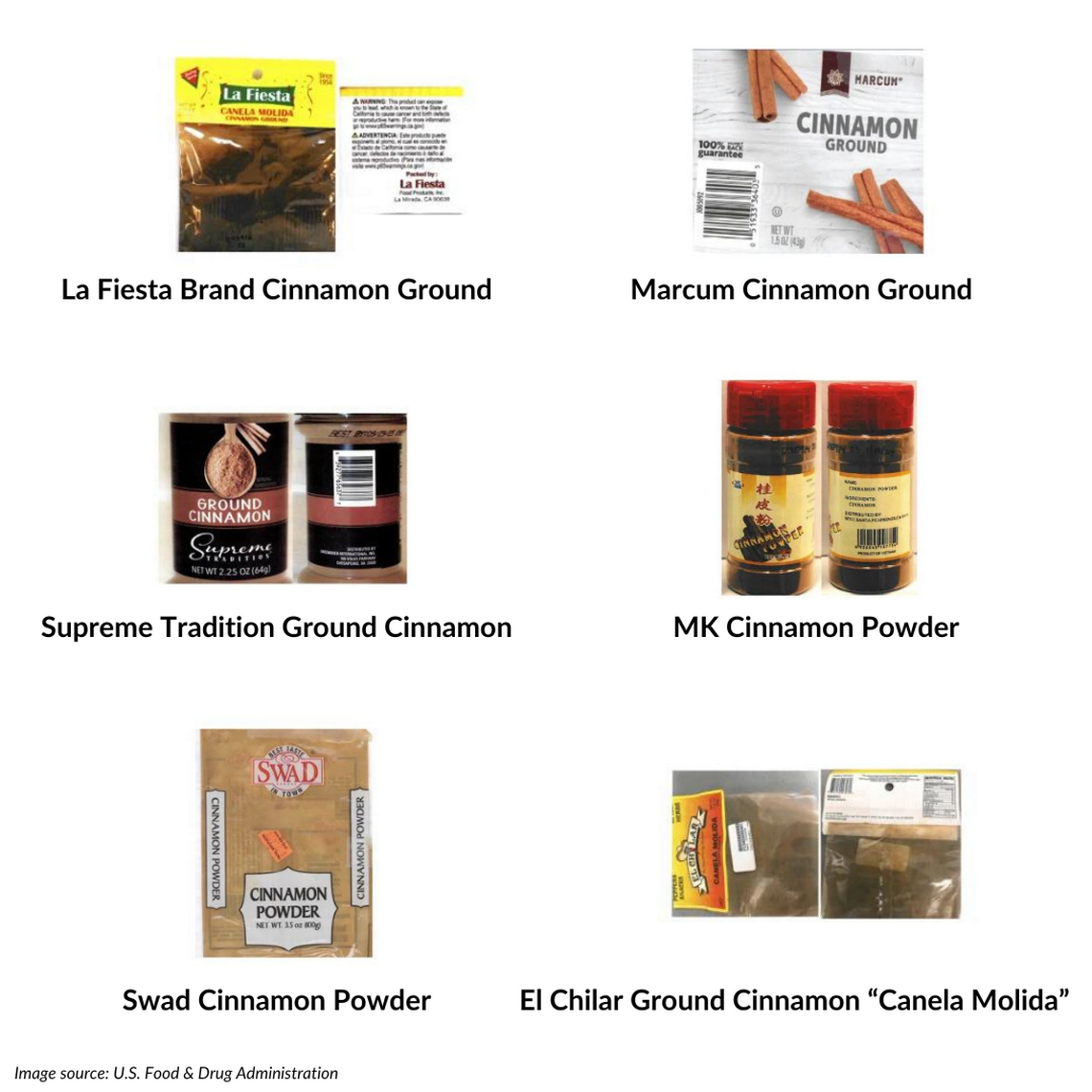 These ground cinnamon brands may be contaminated with lead, according to Washington Poison Control. Washington Poison Control