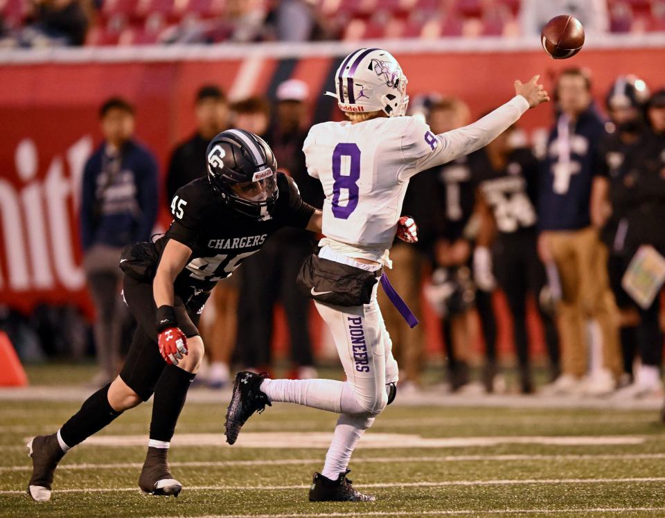 Corner Canyon and Lehi play in high school football semifinal action at Rice-Eccles Stadium in Salt Lake City on Friday, Nov. 10, 2023. Corner Canyon won 63-24. | Scott G Winterton, Deseret News