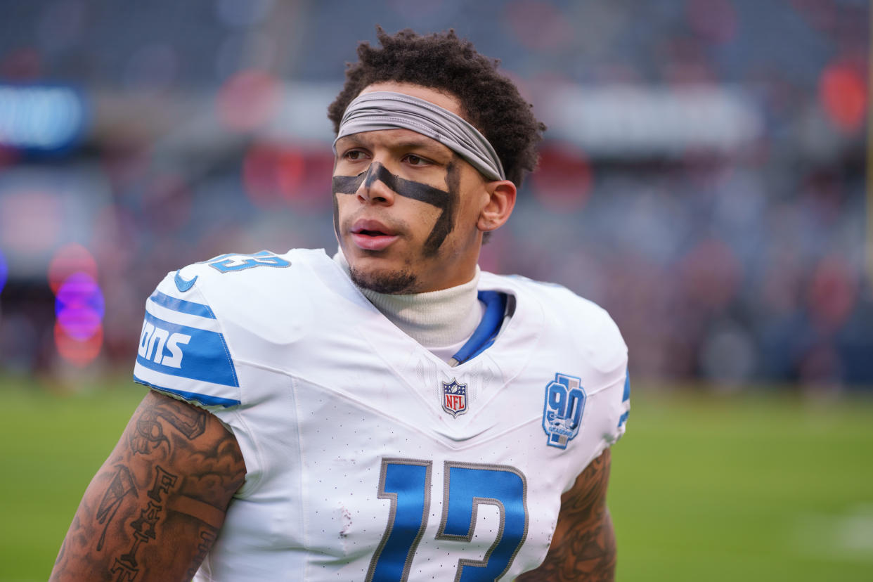 CHICAGO, IL - DECEMBER 10:  Running back Craig Reynolds #13 of the Detroit Lions looks on prior to an NFL football game against the Chicago Bears at Soldier Field on December 10, 2023 in Chicago, Illinois. The Bears beat the Lions 28-13. (Photo by Todd Rosenberg/Getty Images)