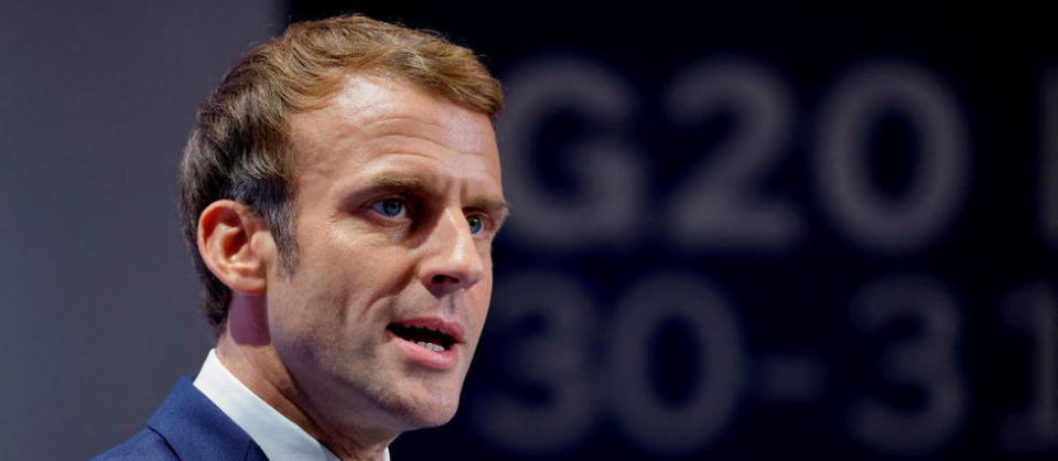 Emmanuel Macron à l'issue du G20 à Rome, le 31 octobre 2021.
