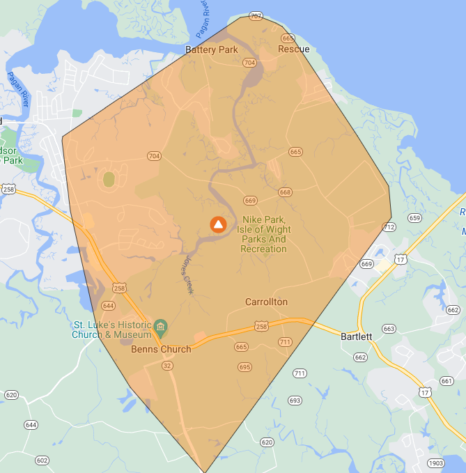 <em>Dominion Energy Power Outage map for Isle of Wight County</em>