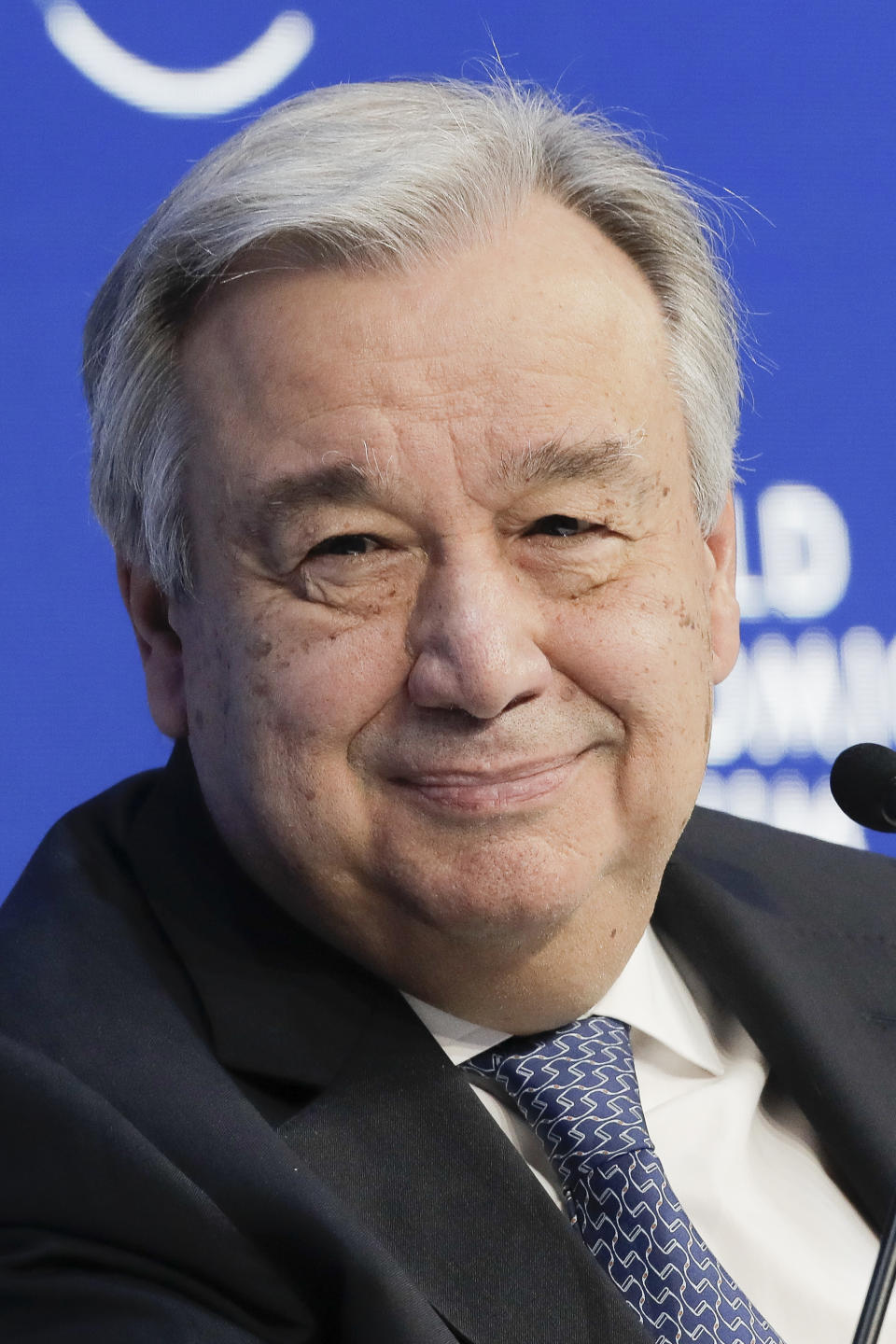 In this Jan. 24, 2019 file photo, Antonio Guterres, Secretary-General of United Nations, addresses the annual meeting of the World Economic Forum in Davos, Switzerland. U.N. Secretary-General Antonio Guterres has been chosen as the winner of the German Charlemagne Prize for contributions to European unity. (AP Photo/Markus Schreiber, file)