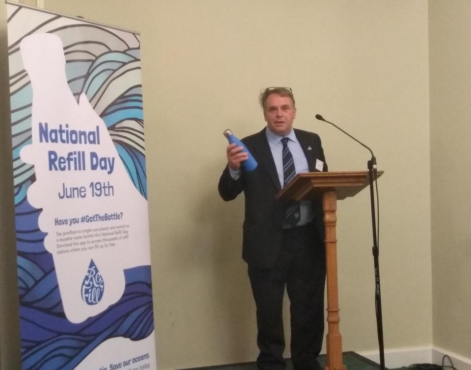 Chairman of the Environment, Food and Rural Affairs Select Committee Neil Parish MP speaking at the National Refill Day, Water UK reception in Parliament today