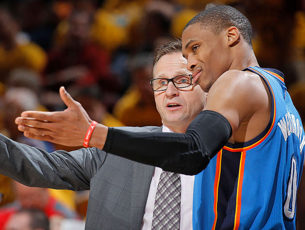 Scott Brooks and Russell Westbrook meet again. (Getty Images)