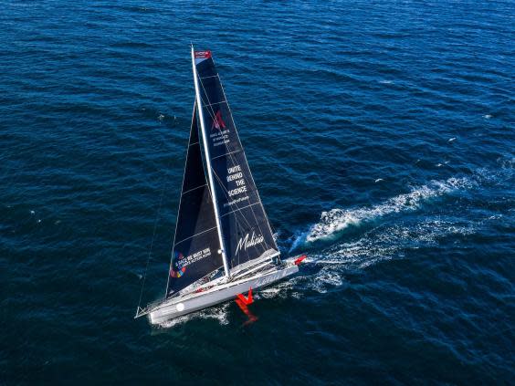 An areal view of the racing boat Malizia II Greta Thunberg will travel in to sail across the Atlantic for the UN Climate Summit (EPA)