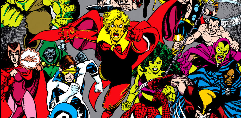 Adam Warlock, front and center leading Earth's heroes during the 1991 series The Infinity Gauntlet.