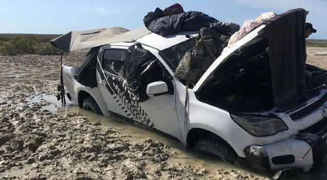 The car became bogged on Friday afternoon. Source: Supplied