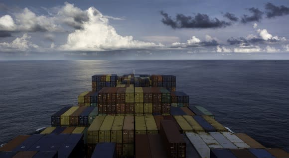 A container ship at sea.