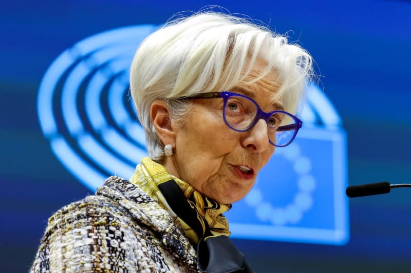 FILE PHOTO: ECB President Lagarde attends a plenary session at the European Parliament in Brussels