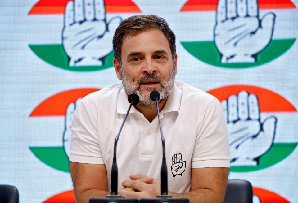 Rahul Gandhi, a senior leader of Congress party, arrives at the party headquarters in New Delhi (Reuters)