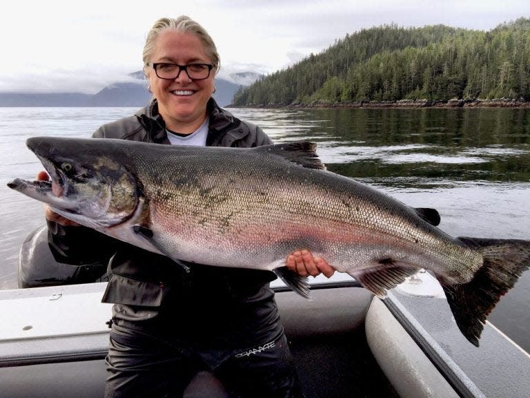 Virginia Willis with a 25 pound king salmon caught in the Bay of Alaska in July 2018.