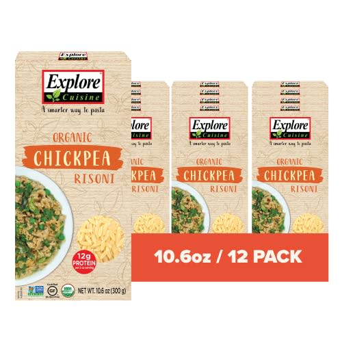 Explore Cuisine Organic Chickpea Risoni - Pack of 12 (10.6 oz) - Easy-to-Make, Gluten Free Pasta & Rice Replacement - High in Plant Protein & Fiber - Vegan, Non-GMO, Kosher - 63 Total Servings