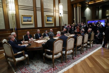 Turkish President Erdogan meets with U.S. Vice President Pence at the Presidential Palace in Ankara