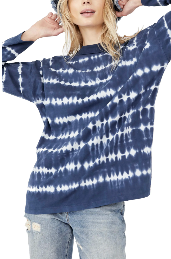 Free People Be Free Tie Dye Oversize Long Sleeve T-Shirt in Navy Combo (Photo via Nordstrom)