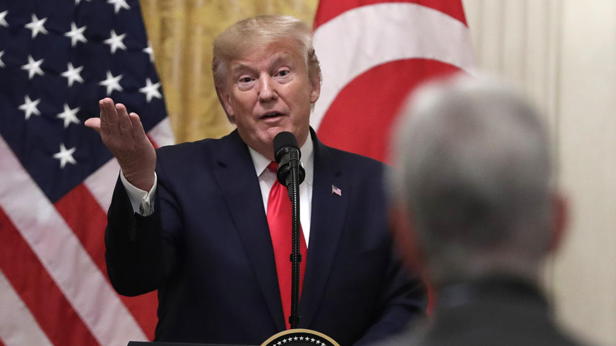 President Donald Trump speaks during a news conference with Turkish President Recep Tayyip Erdogan in the East Room of the White House, Wednesday, Nov. 13, 2019, in Washington. (Photo: Evan Vucci/AP)