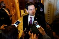 U.S. Sen. Marco Rubio (R-FL), an Intelligence Committee member, speaks to reporters outside the Senate floor as fallout continued over U.S. President Donald Trump's Helsinki summit with Russian President Vladimir Putin, in Washington, U.S., July 17, 2018. REUTERS/James Lawler Duggan