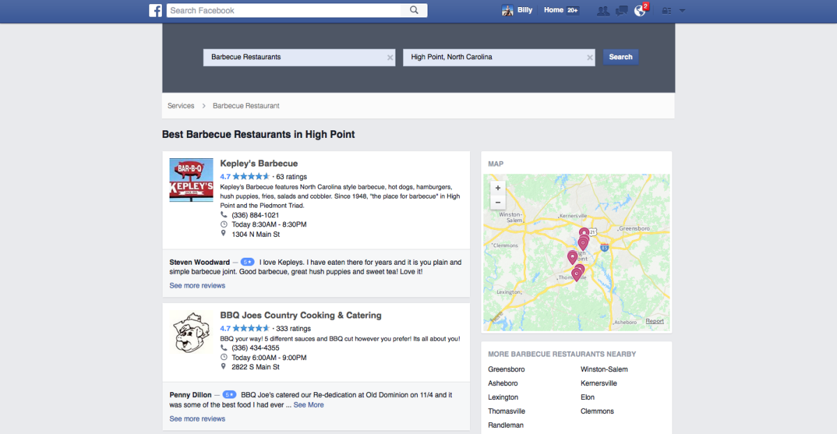 Facebook helps you find highly-rated local businesses