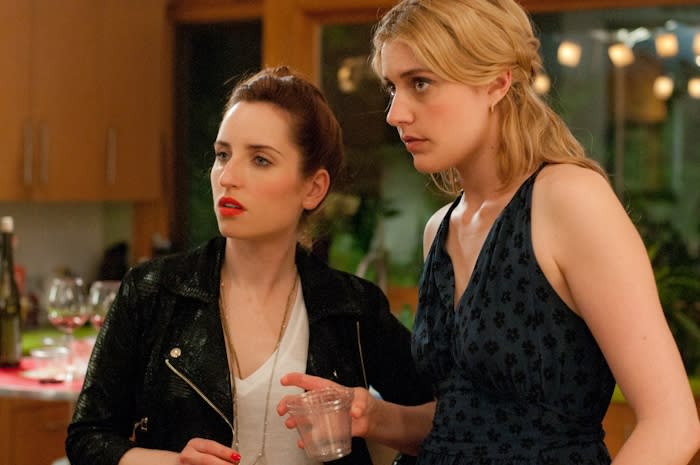 This undated film image released by Fox Searchlight shows Zoe Lister-Jones, left, and Greta Gerwig in a scene from "Lola Versus." (AP Photo/Fox Searchlight, Myles Aronowitz)