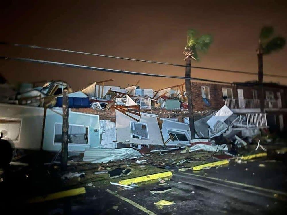 A sprawling storm has hit the South with strong thunderstorms and tornado warnings that blew roofs off homes and tossed about furniture in the Florida Panhandle (AP)