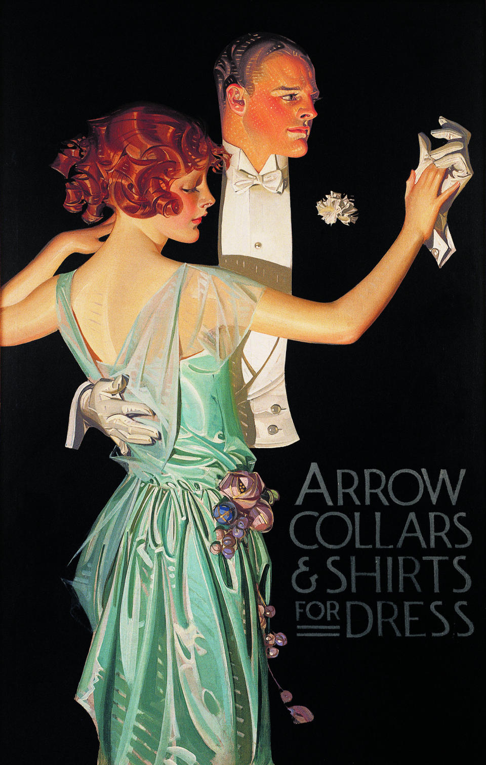 "Man and Woman Dancing" 1923 illustration for Arrow Collars and Shirts advertisement.