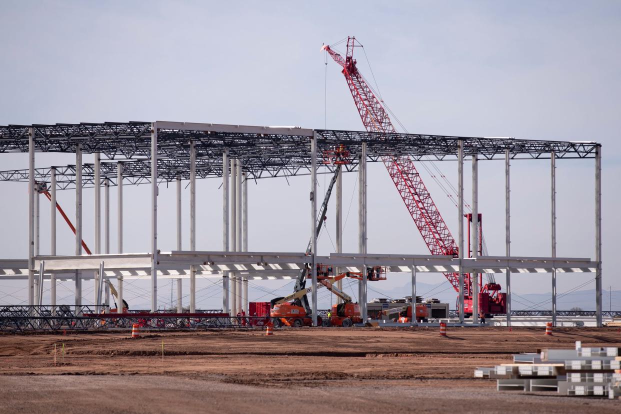 Construction on the new Lucid Motors plant continues on Jan. 24, 2020, in Casa Grande.
