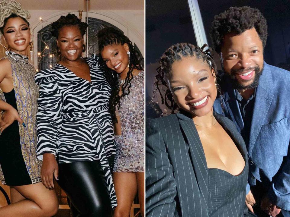 <p>Chloe x Halle Instagram</p> Chloe and Halle Bailey with their mom Courtney Bailey. ; Halle Bailey and her dad Doug Bailey