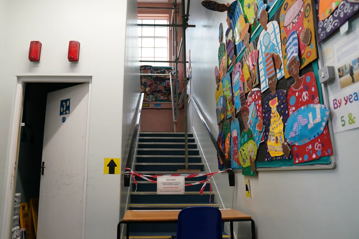 A taped off section inside Parks Primary School in Leicester (Jacob King/PA (PA Wire)