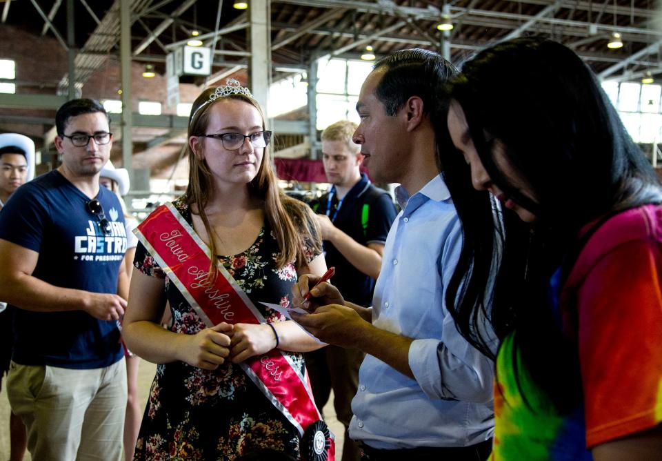 Democratic presidential candidate Julian Castro, here campaigning on Aug. 9, 2019, in Des Moines, Iowa, dropped out of the race on Jan. 2, 2020.