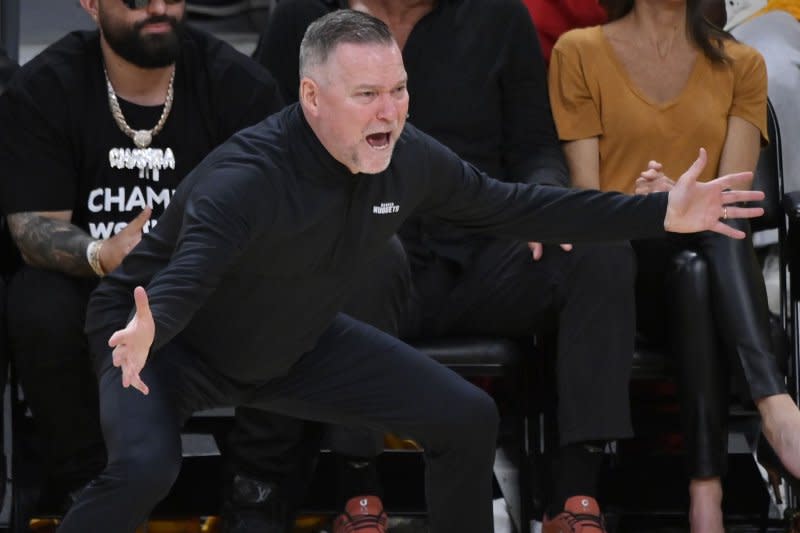 Coach Michael Malone and the Denver Nuggets will face the Minnesota Timberwolves in the Western Conference semifinals. Photo by Jim Ruymen/UPI