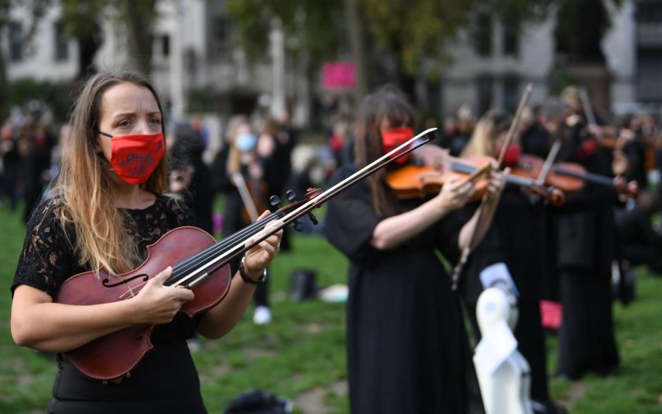 Musicians protest in Parliament Square over lack of support for the self-employed - NEIL HALL/EPA-EFE/Shutterstock/Shutterstock