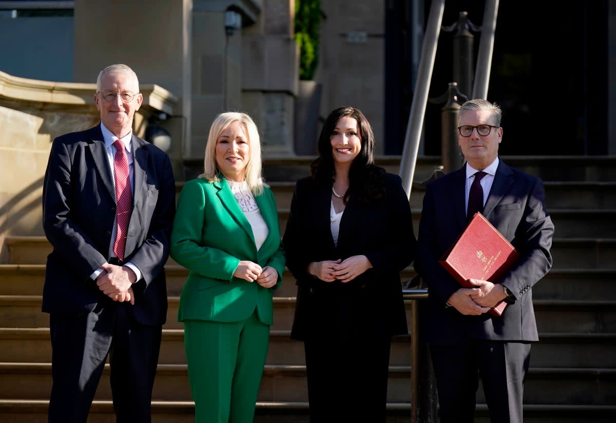 Meeting at Stormont Castle (L to R): Northern Ireland Secretary Hilary Benn, First Minister Michelle O'Neill, deputy First Minister Emma Little-Pengelly and Prime Minister Sir Keir Starmer (Niall Carson/PA Wire)