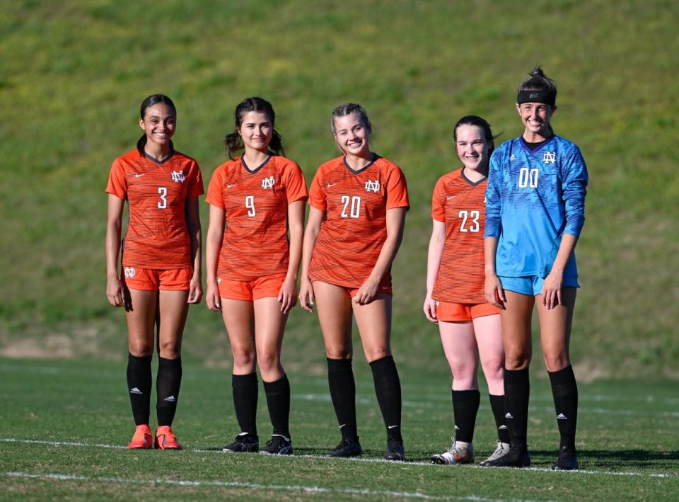 North Davidson senior soccer players are honored before their last regular-season game on Wednesday, May 11, 2022.