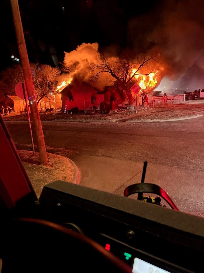 The Amarillo Fire Department responded to a structure fire at 401 S. Rusk just after 6 a.m. Tuesday. The first arriving unit found a residence fully involved in fire, with flames getting close to the house next door.