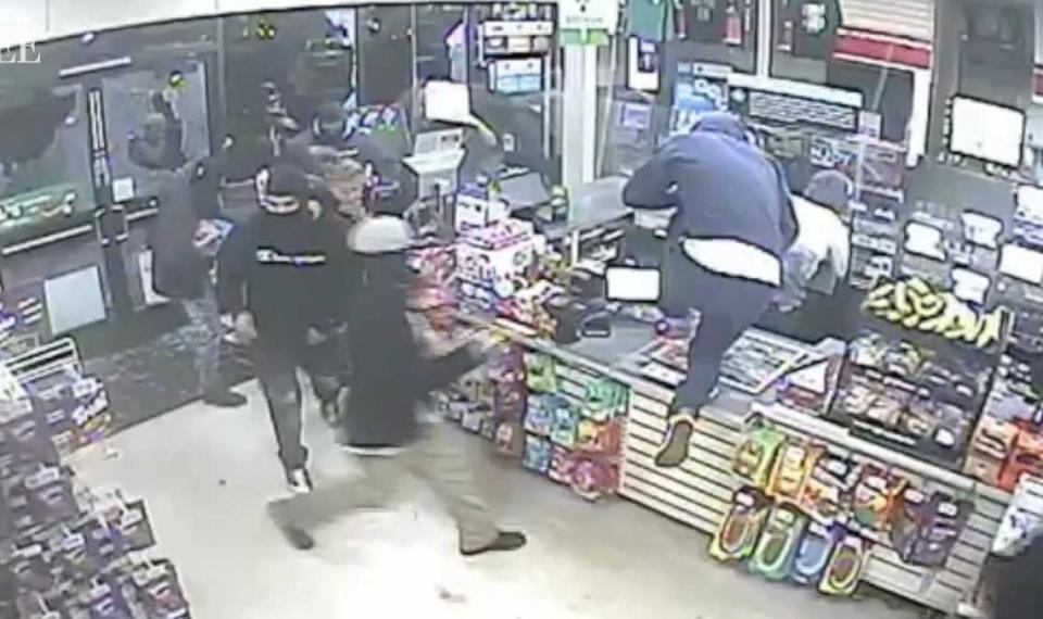 Men are seen during a smash-and-grab robbery at the 7-Eleven store at 348 Elkhorn Blvd. in Rio Linda on Oct. 8, 2023. California lawmakers have created a select committee to investigate solutions to retail theft.