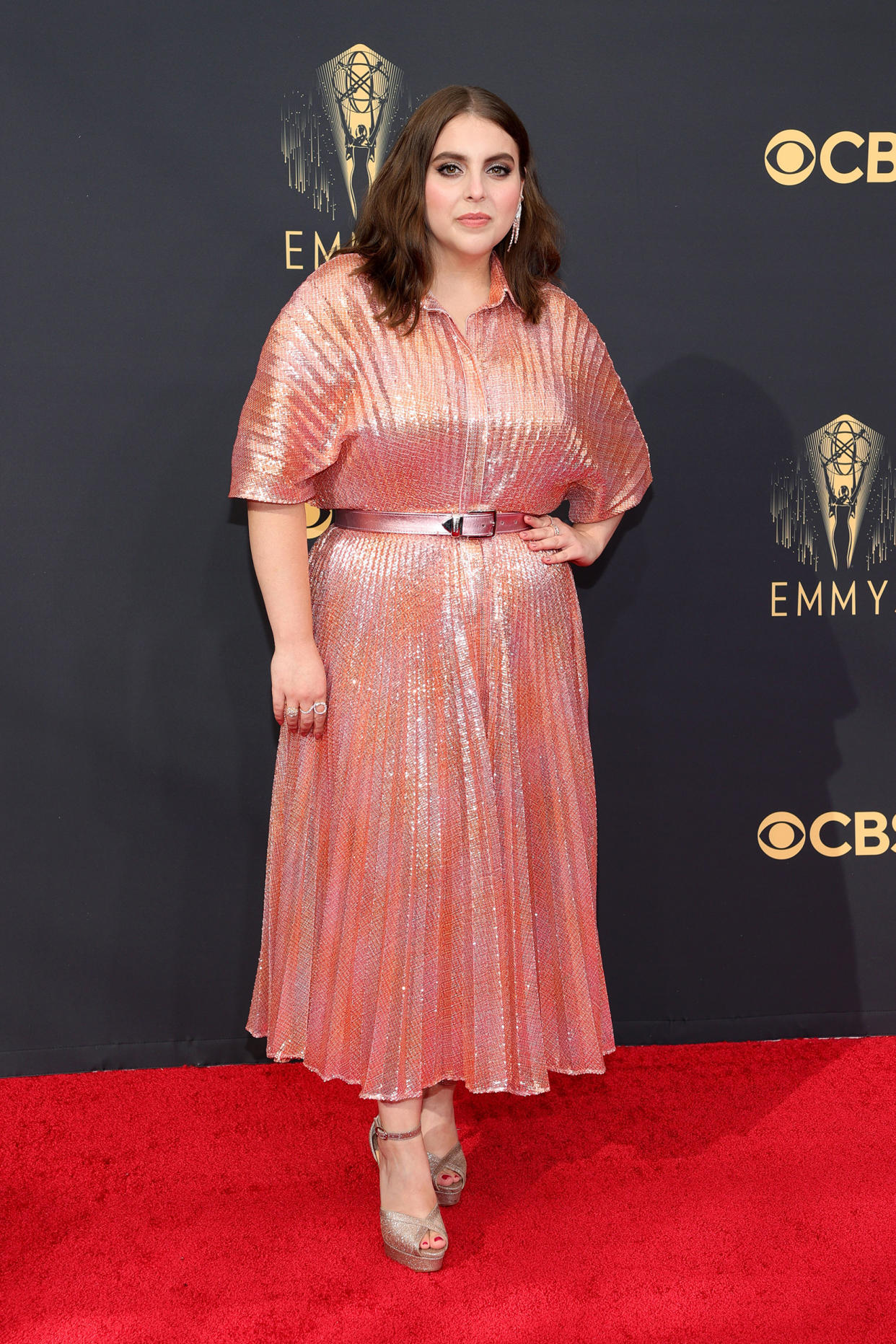 Beanie Feldstein Emmys red carpet 2021 (Rich Fury / Getty Images)